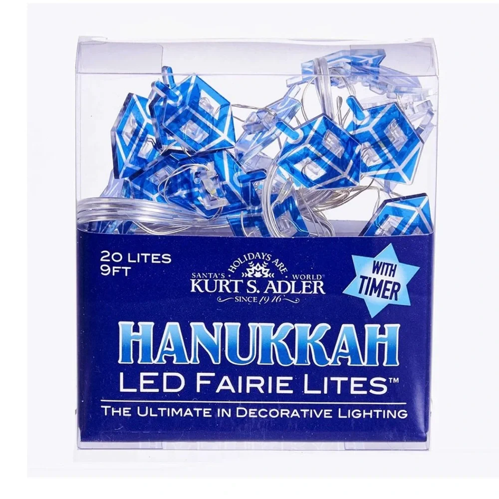 🆕 Hanukkah Dreidel LED Fairie Lites 9’ Lights with Timer Battery-Operated